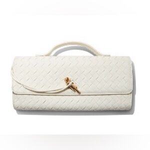 New Few Moda Cream East West Clutch Crossbody Bag Woven Vegan Leather